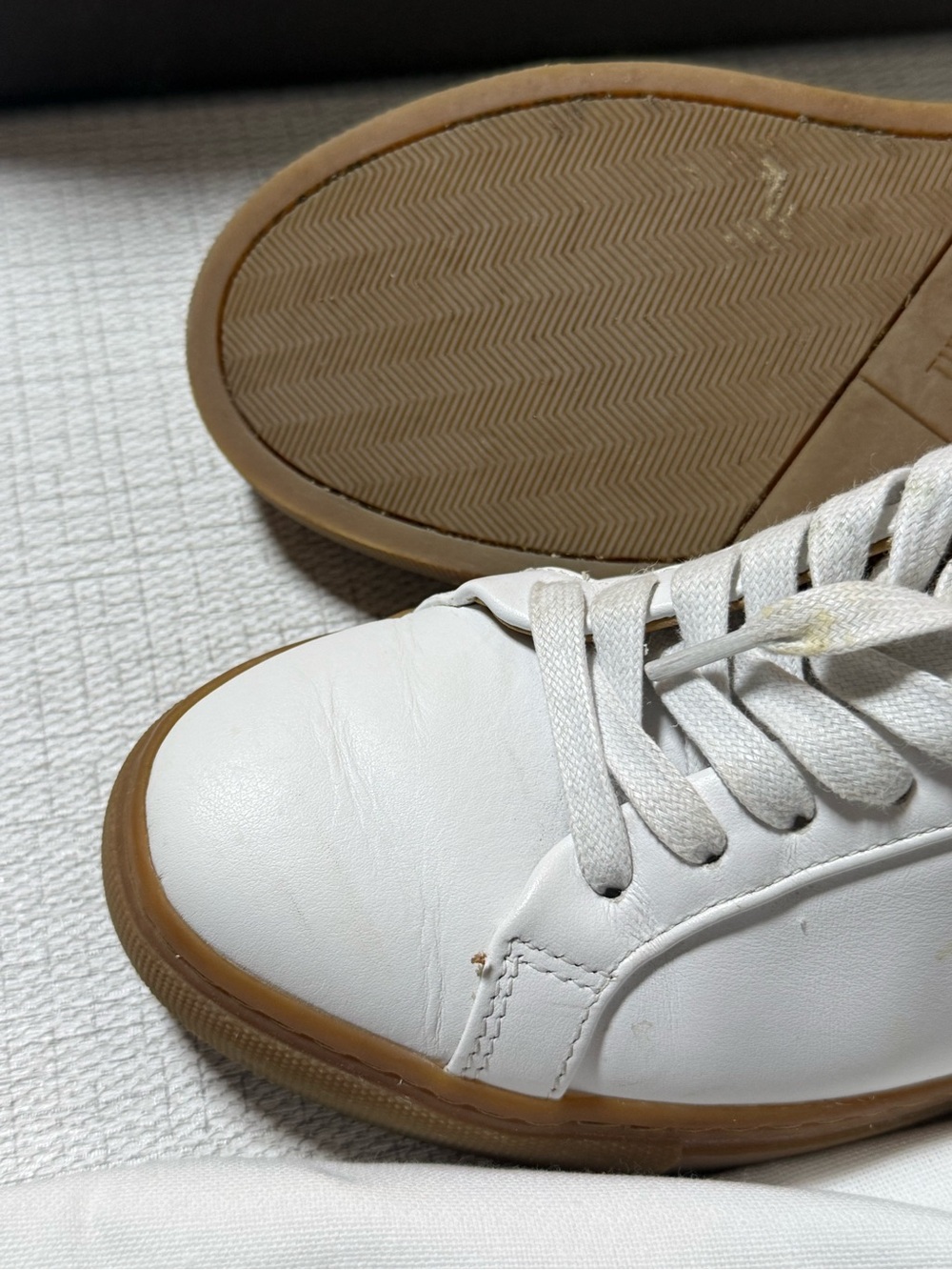 Thursday Boot Company Women’s White Sneakers with Gum Sole and Olive Heel - Picture 6 of 7